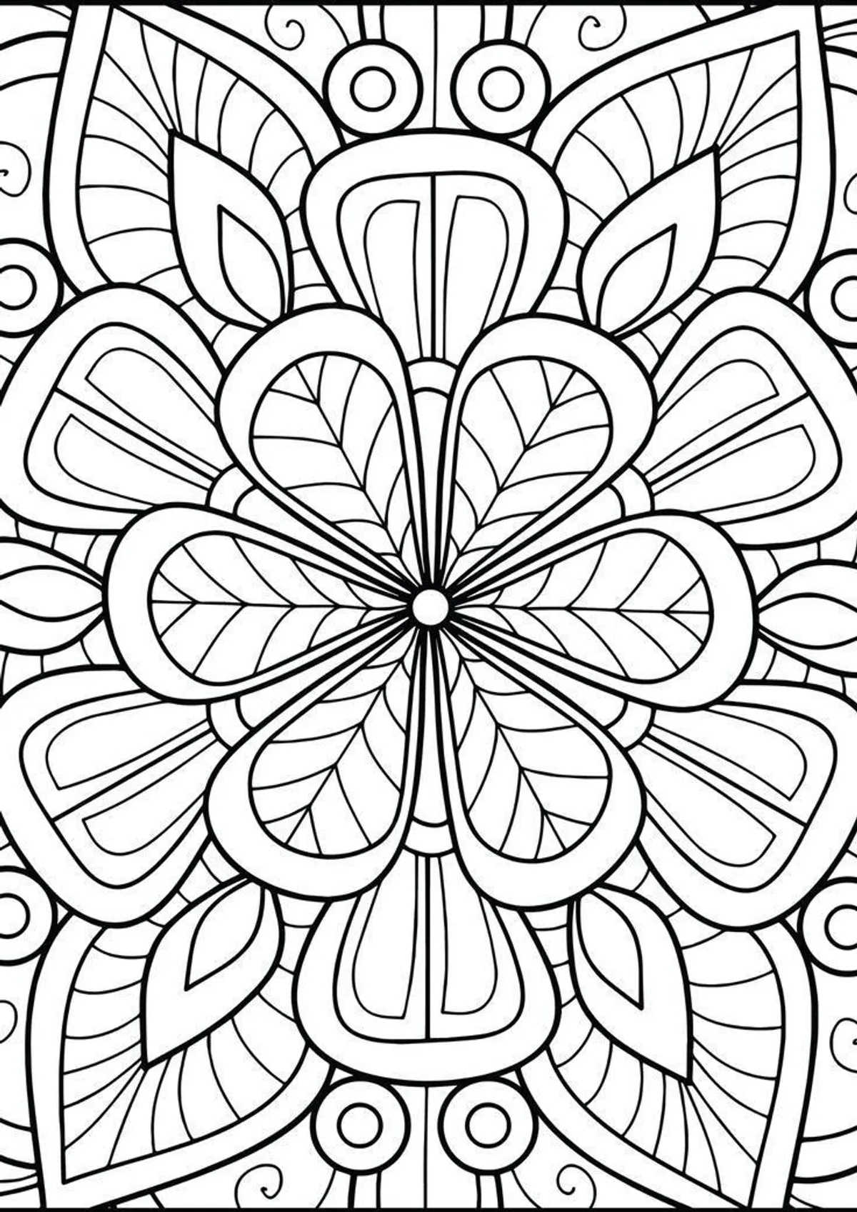 Mandala floral complexe en noir et blanc