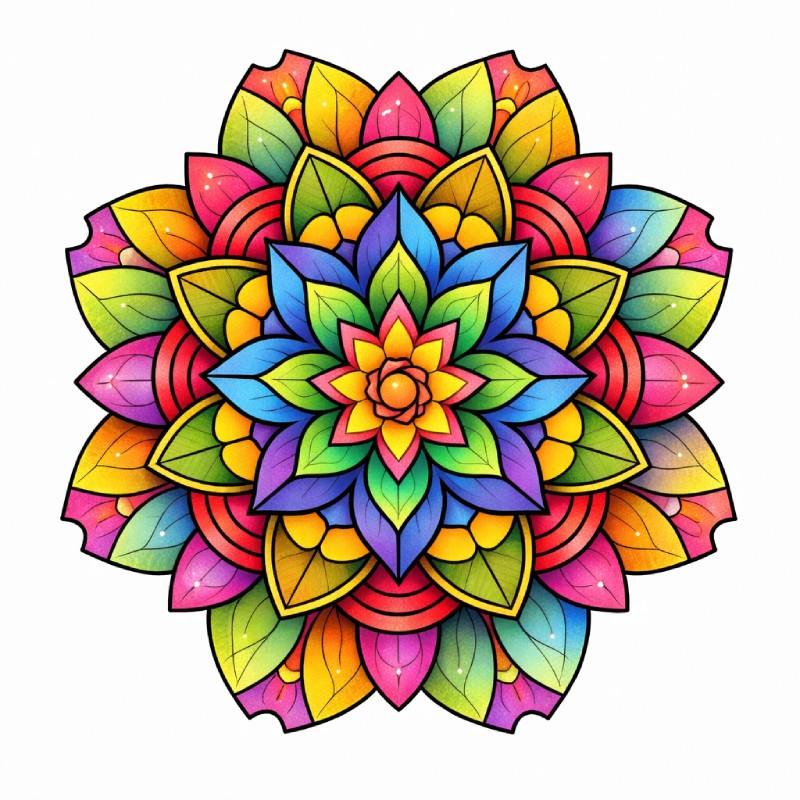 Mandala floral multicolore Mandala coloré avec motifs floraux